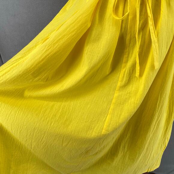 Vtg 80s 90s Two Potato Button Down Tie Back Short Sleeve Maxi Dress XL Yellow - Picture 8 of 16
